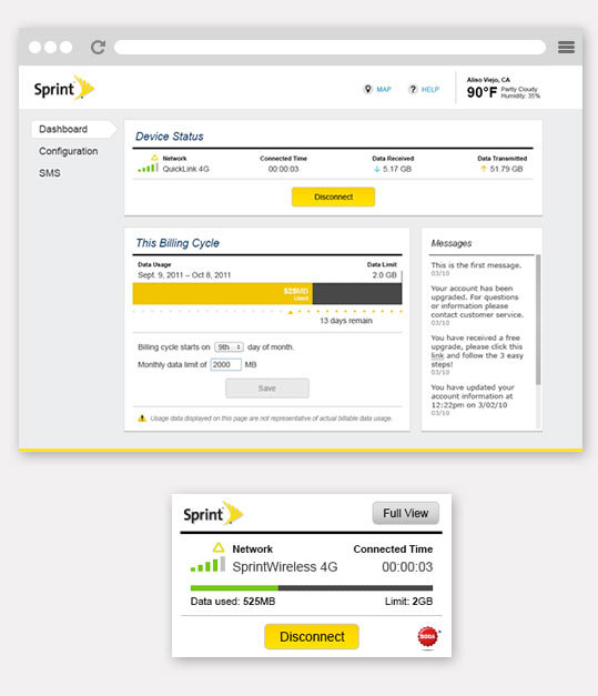 Sprint Web Connection Manager User Interface